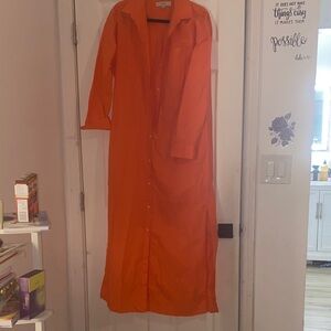 Loft Orange Button-Down Dress